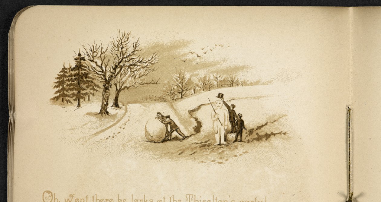 Niños y un muñeco de nieve. The Holiday Train: una canción de “Dulce Domum”... Ilustrado por W. J. Webb.  frederick langbridge  Londres, 1891 de William J. Webbe or Webb