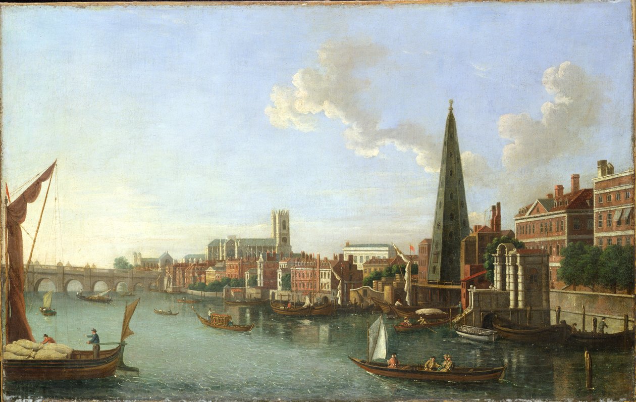 Puente de Westminster (atardecer), mediados del siglo XVIII (óleo sobre lienzo) de William James