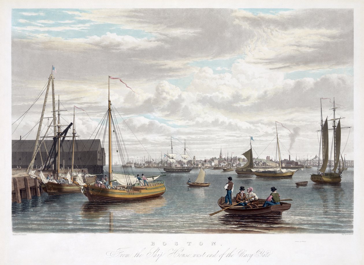 Boston, desde el Ship House, extremo oeste del astillero naval, c.1833 de William James Bennett