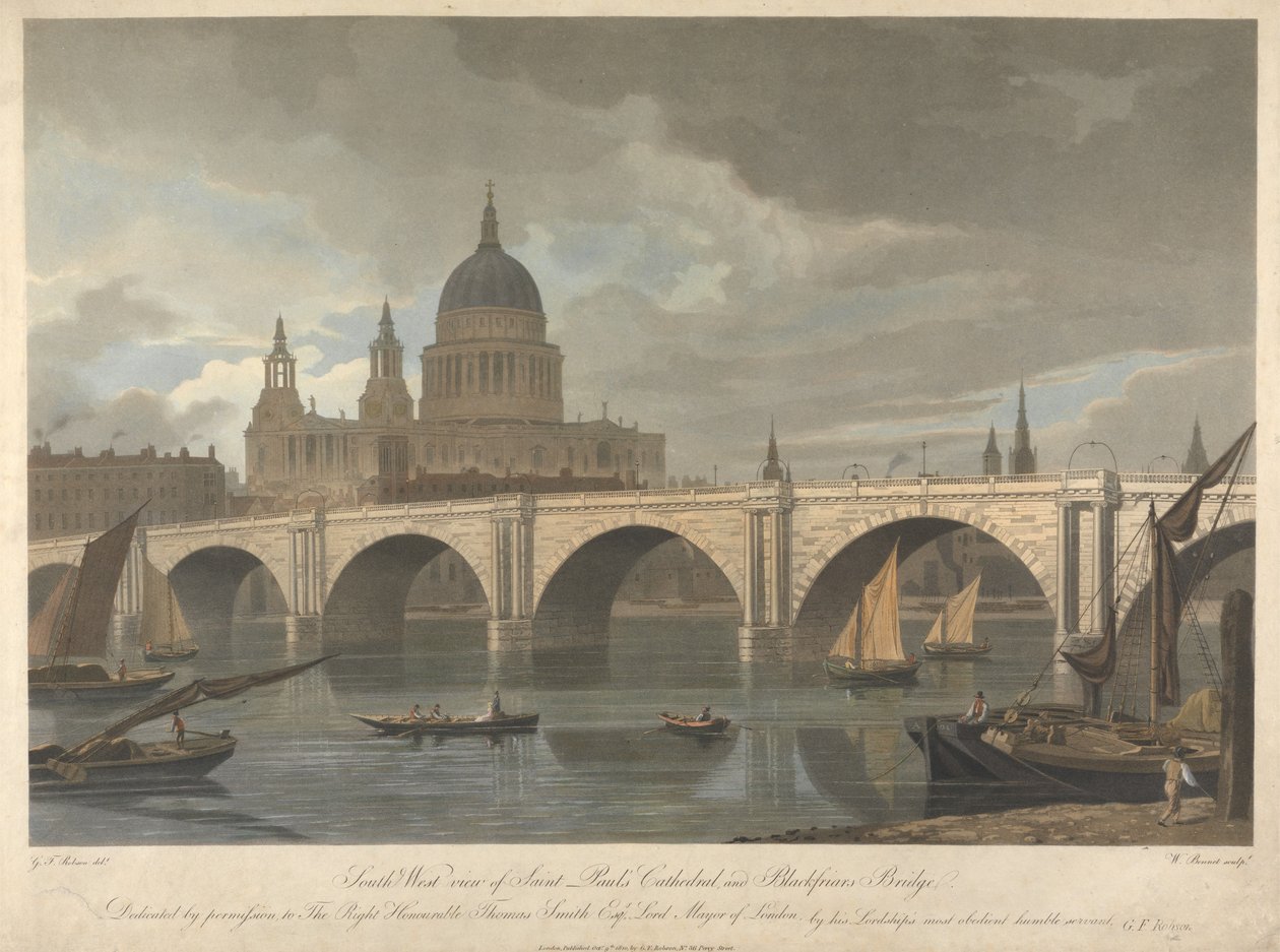 Vista desde el suroeste de la catedral de San Pablo y del puente de Blackfriars de William James Bennett