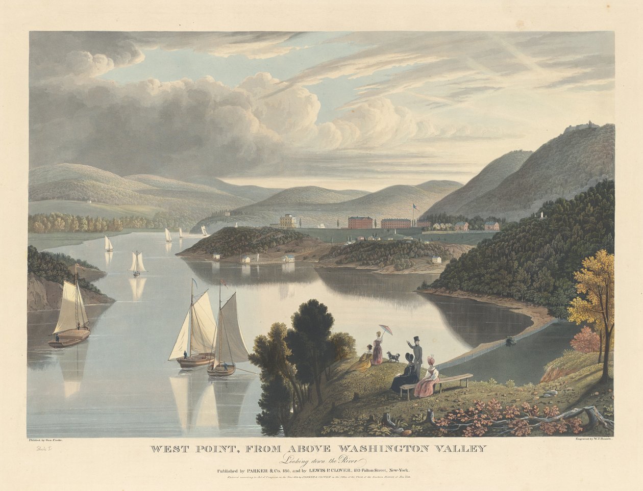 West Point, desde arriba del valle de Washington: mirando hacia abajo el río de William James Bennett after George Cooke