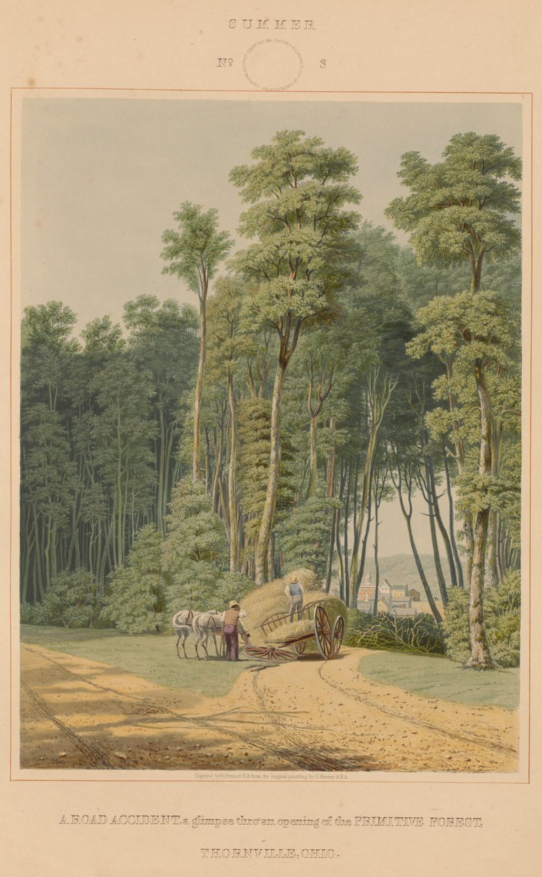 Verano--Un accidente en la carretera. Una vista a través de una apertura del bosque primitivo. Thornville, Ohio de William James Bennett after George Harvey