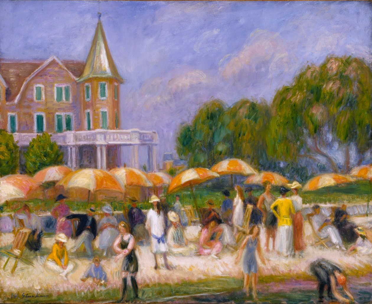 Sombrillas de playa en Blue Point de William James Glackens