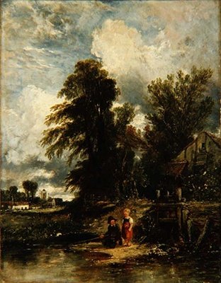 Estanque con niños pescando de William James Muller
