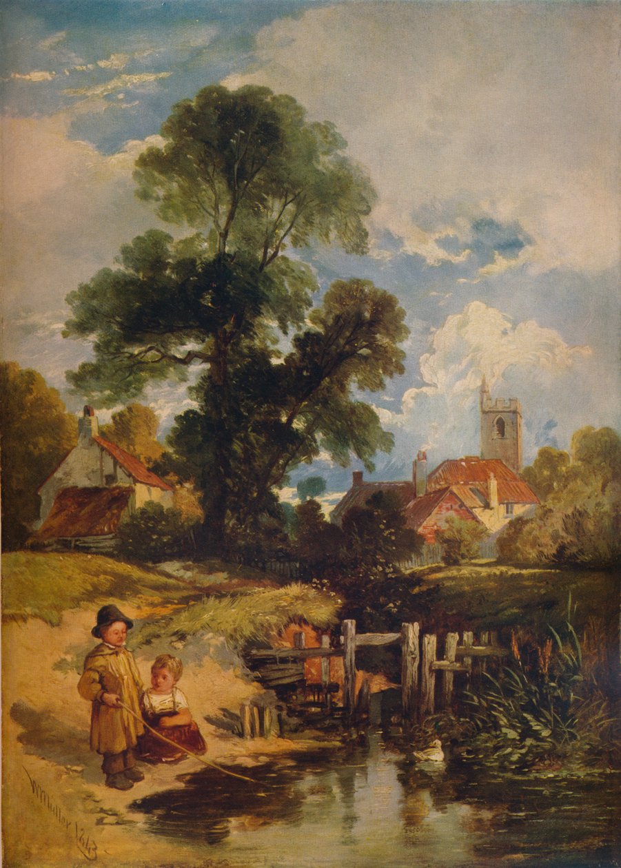Escena de Río con Niños Los Jóvenes Pescadores de William James Muller