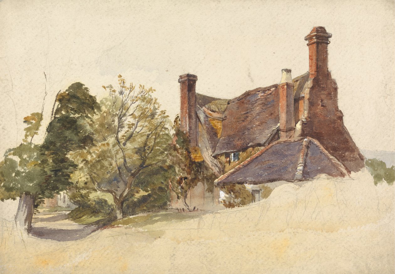 Estudio de una casa de campo junto a un camino de William James Muller