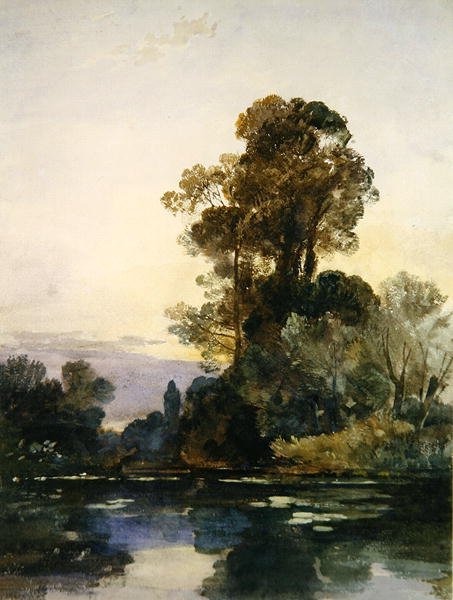Árboles altos junto a un lago de William James Muller