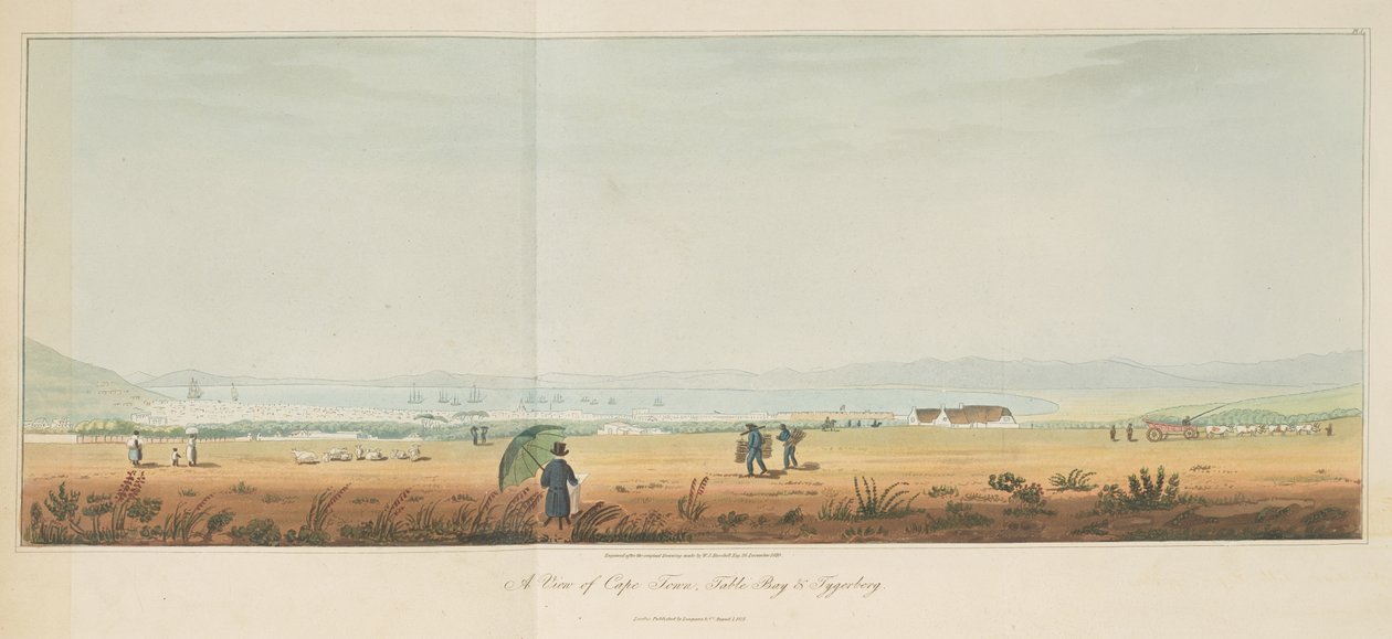 Una vista de Ciudad del Cabo, Table Bay y Tygerberg, de Travels in the Interior of Southern Africa, vol. 1 de William John (after) Burchell