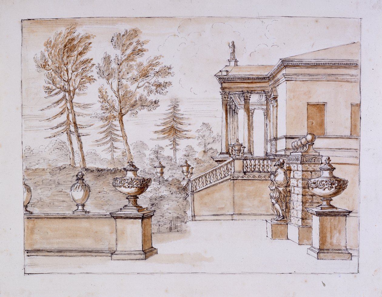 Chiswick, vista de la Villa desde el lado de la estatua de Inigo Jones de William Kent