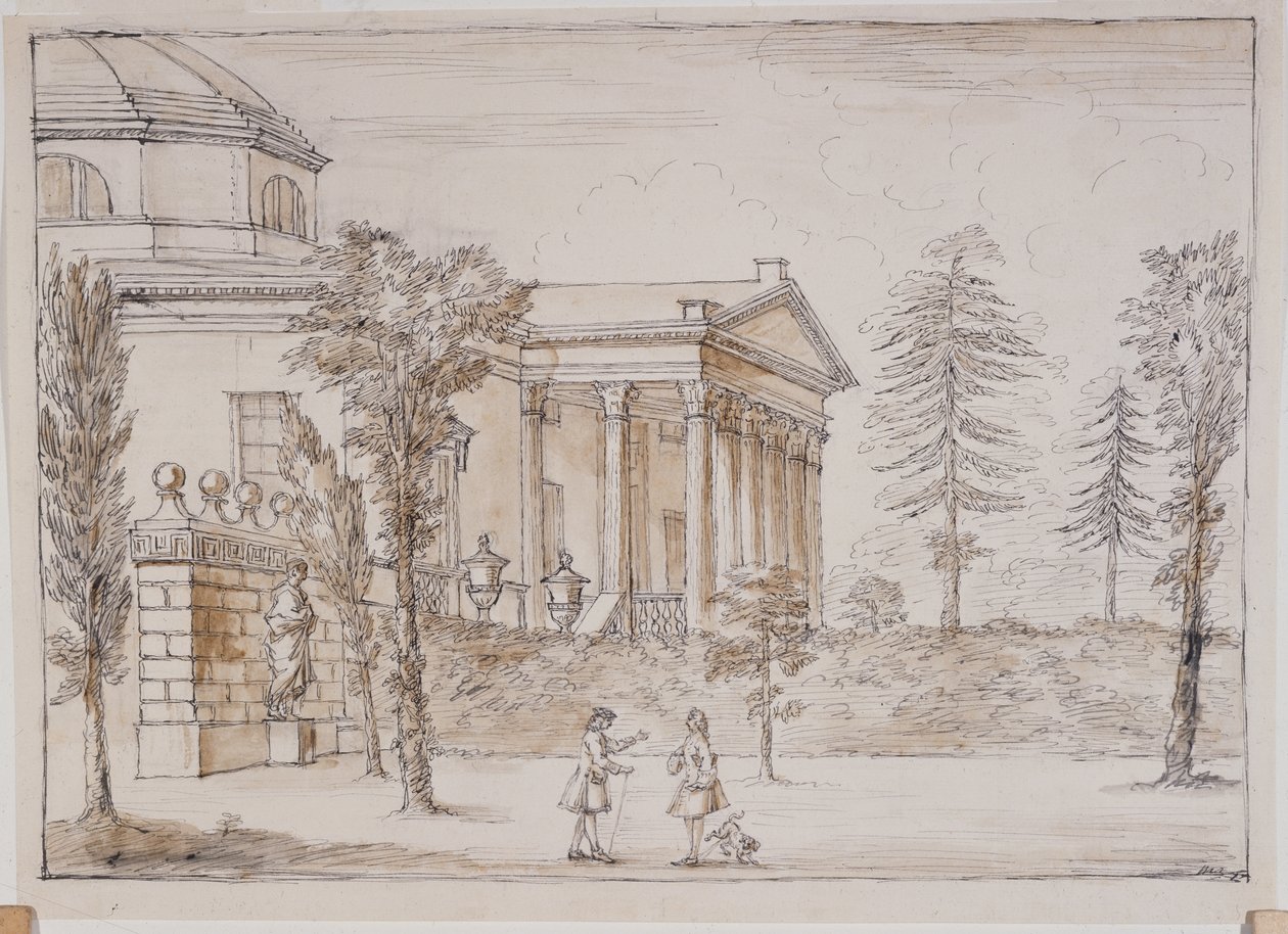 Chiswick, vista de la villa desde el lado de la estatua de Palladio de William Kent