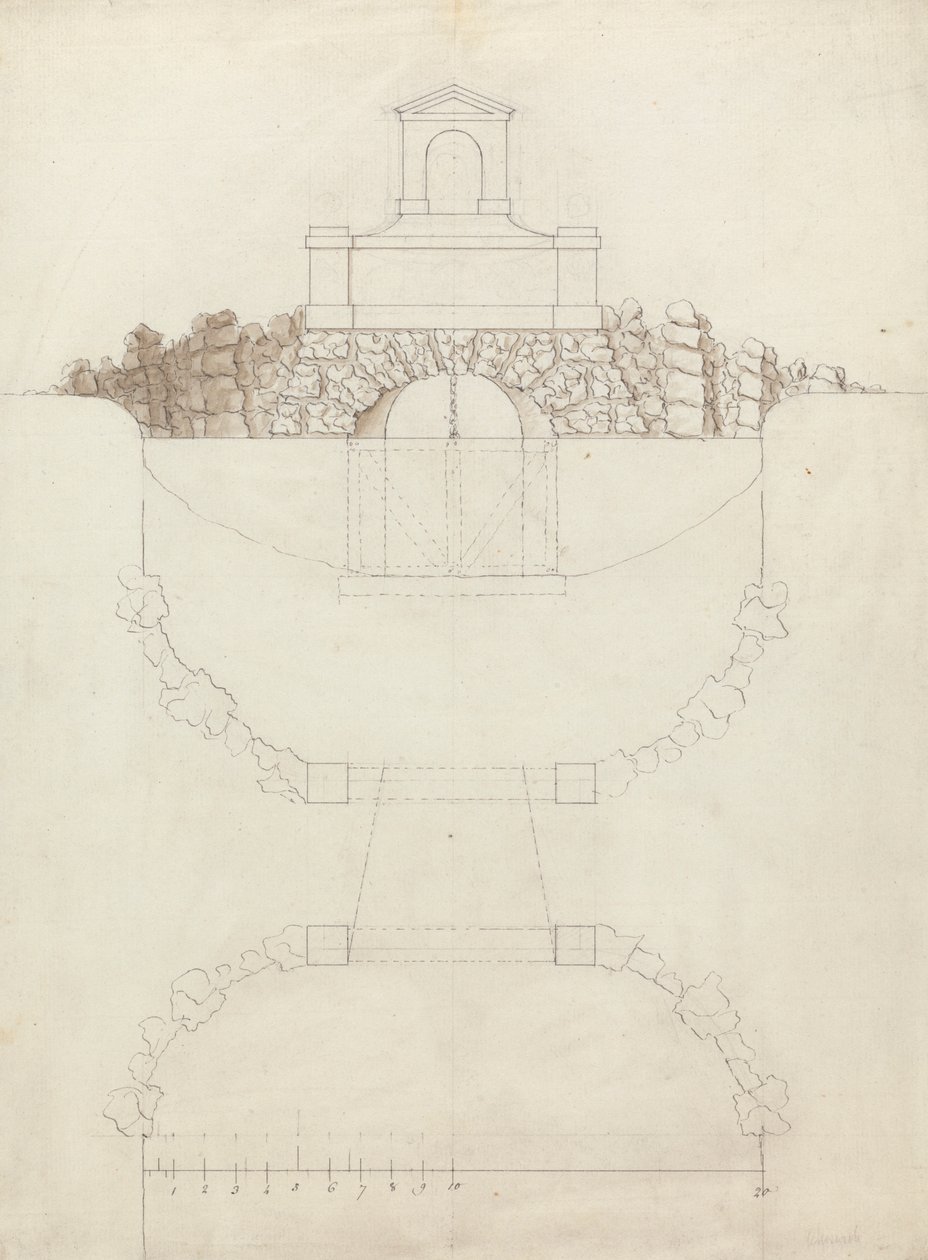 La Cascada de Chiswick House, Middlesex: Alzado y planta de William Kent