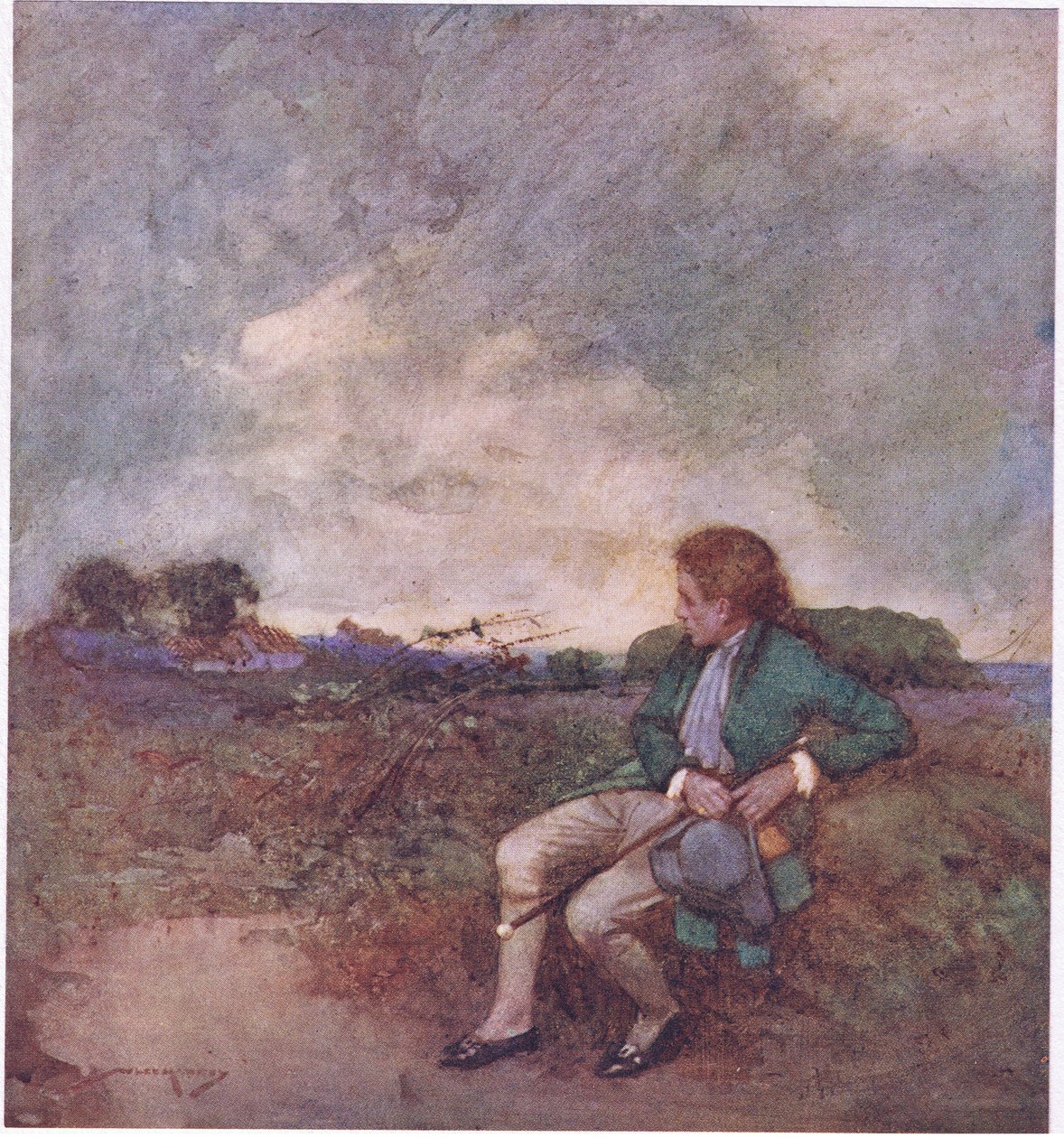 Aquí, mientras hago mis rondas solitarias, entre tus paseos enmarañados y tus terrenos en ruinas (litografía en color) de William Lee Hankey