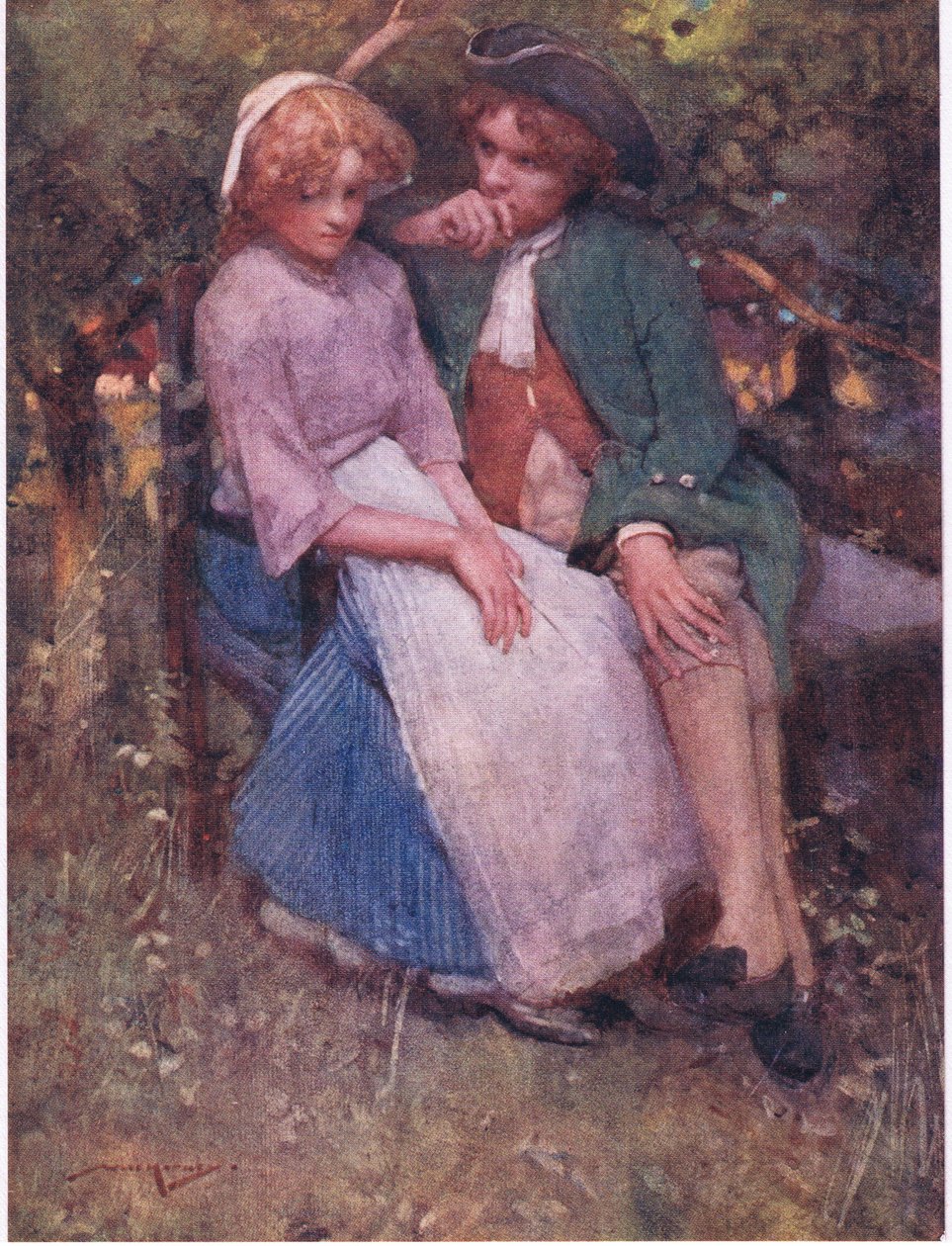 El arbusto de espino, con asientos bajo la sombra, ¡para hablar de la edad y susurrar hechos amantes! (litografía en color) de William Lee Hankey