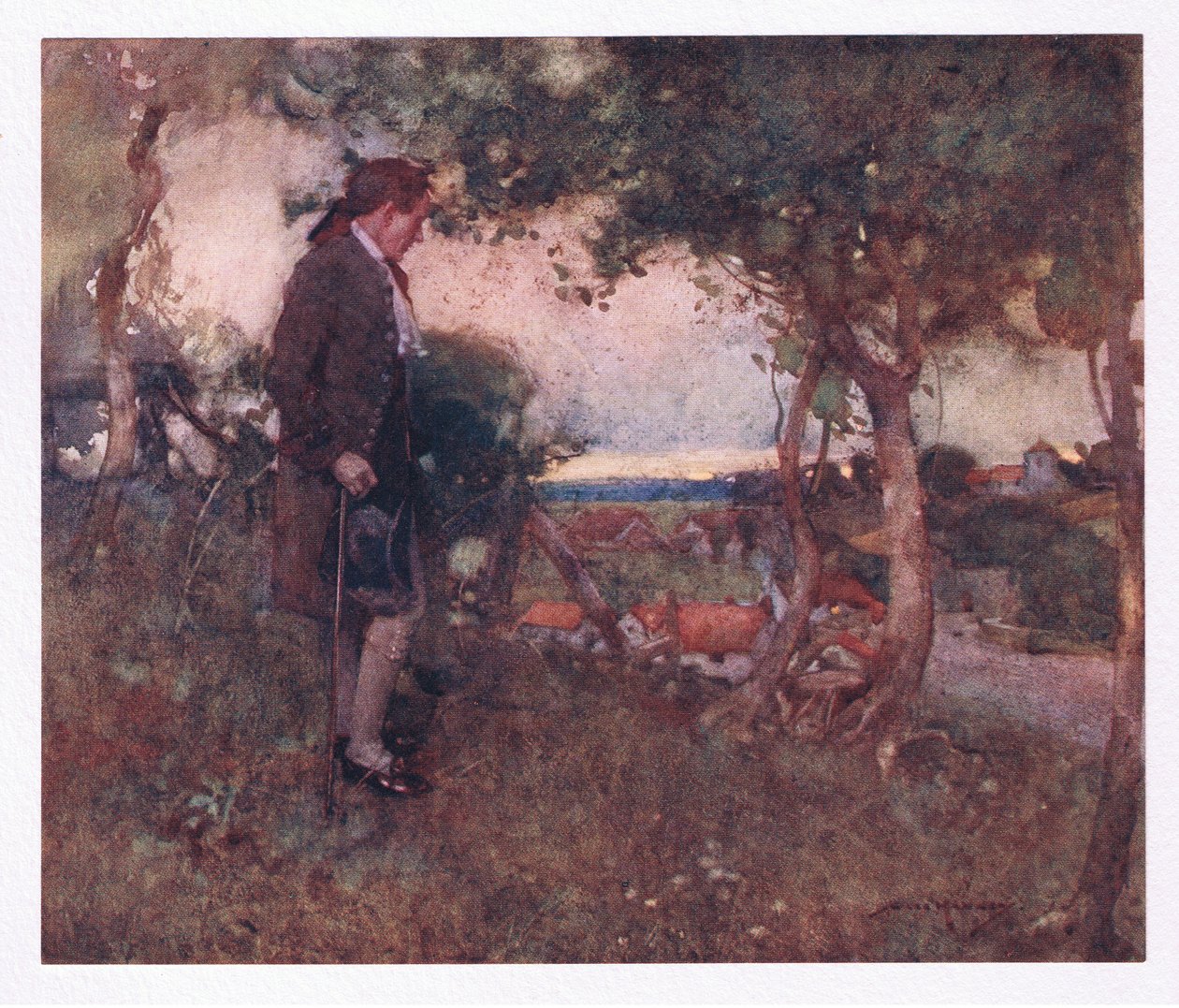 Allí al pasar pasos descuidados y lentos, las notas entremezcladas venían suavizadas desde abajo (litografía en color) de William Lee Hankey