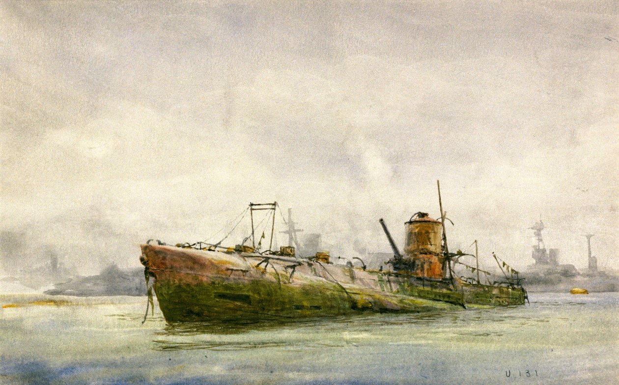 Un submarino rendido y varado, Portsmouth de William Lionel Wyllie