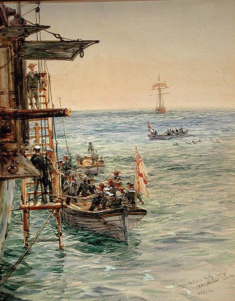 Fiesta del Eclipse Saliendo del H.M.S. Theseus, Santa Pola de William Lionel Wyllie
