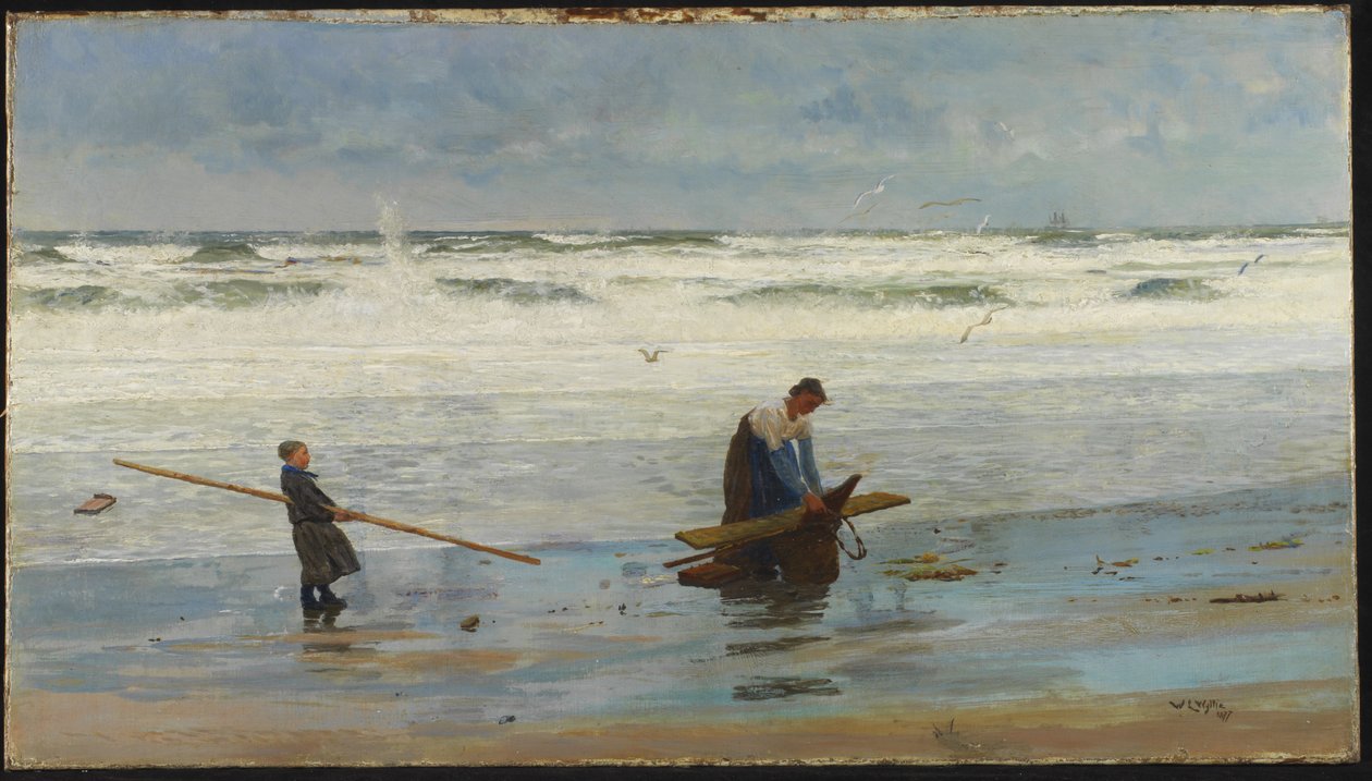 Recogiendo leña flotante, Holanda, 1877 de William Lionel Wyllie