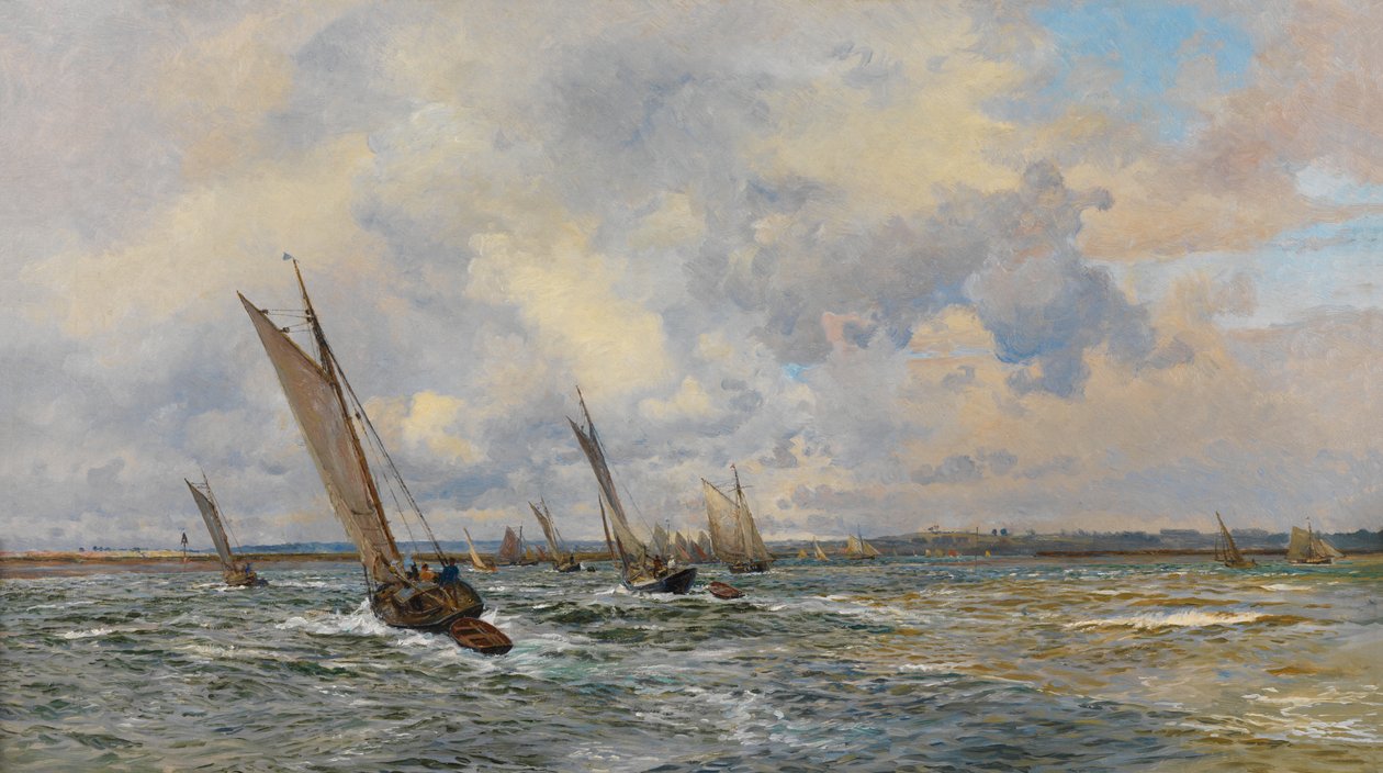 Shrimpers Hauling to Windward (Óleo sobre lienzo) de William Lionel Wyllie