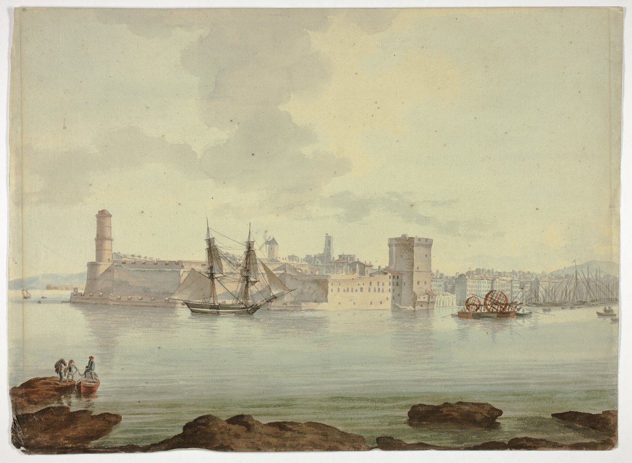 Puerto frente a ciudad fortificada de William Marlow