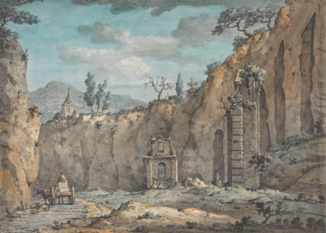 Carreta de bueyes en la Gruta de Posillipo de William Marlow
