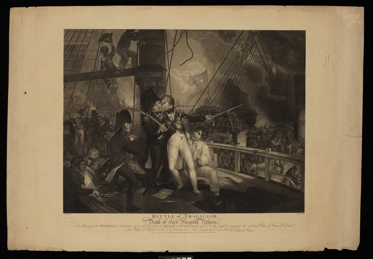 Batalla de Trafalgar y muerte de Lord Viscount Nelson de William Marshall (after) Craig