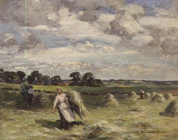 Cosecha cerca de Salroun, East Lothian de William Marshall Brown