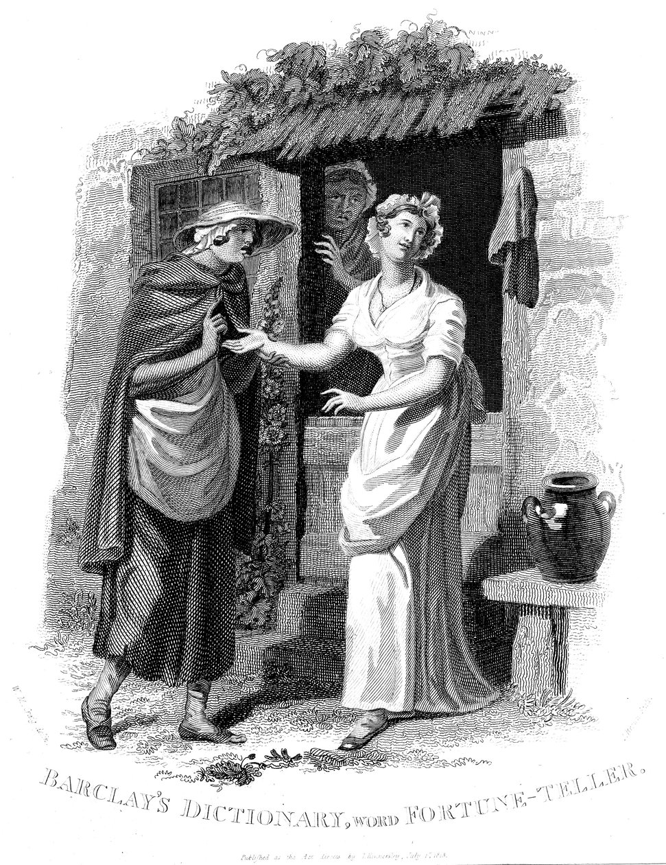 Quiromancia: Chica del campo teniendo su mano leída por una adivina que ve desgracias por delante de William Marshall Craig