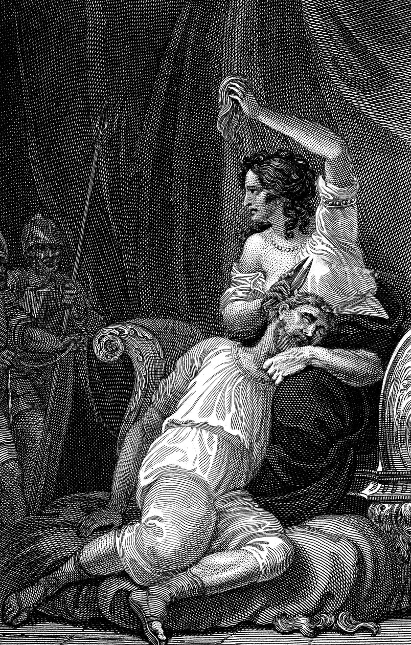 Dalila cortando el cabello de Sansón, quitándole así su fuerza, 1820 de William Marshall Craig