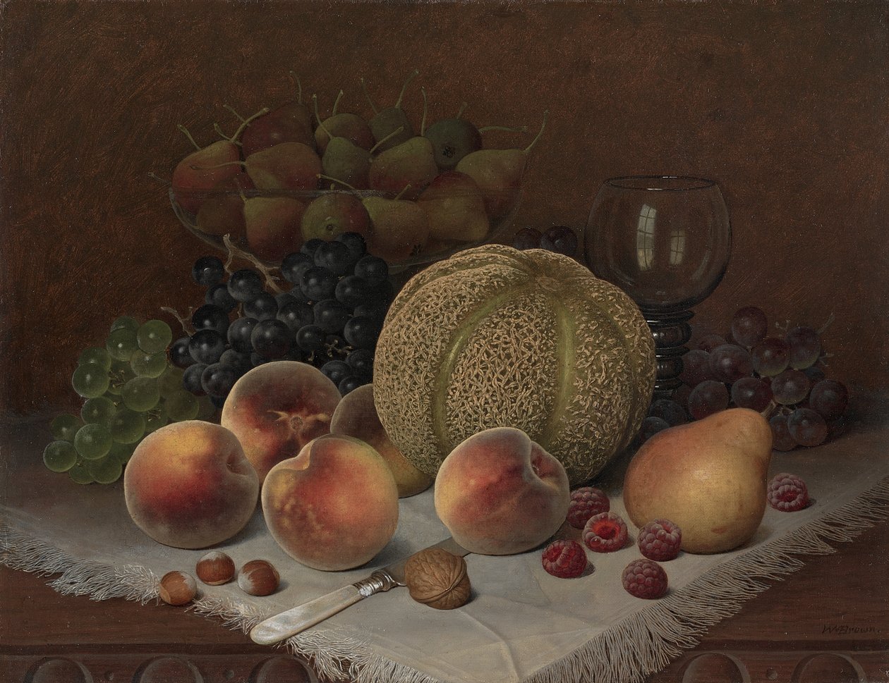 Naturaleza muerta con melón cantalupo, c.1880 (óleo sobre lienzo) de William Mason Brown
