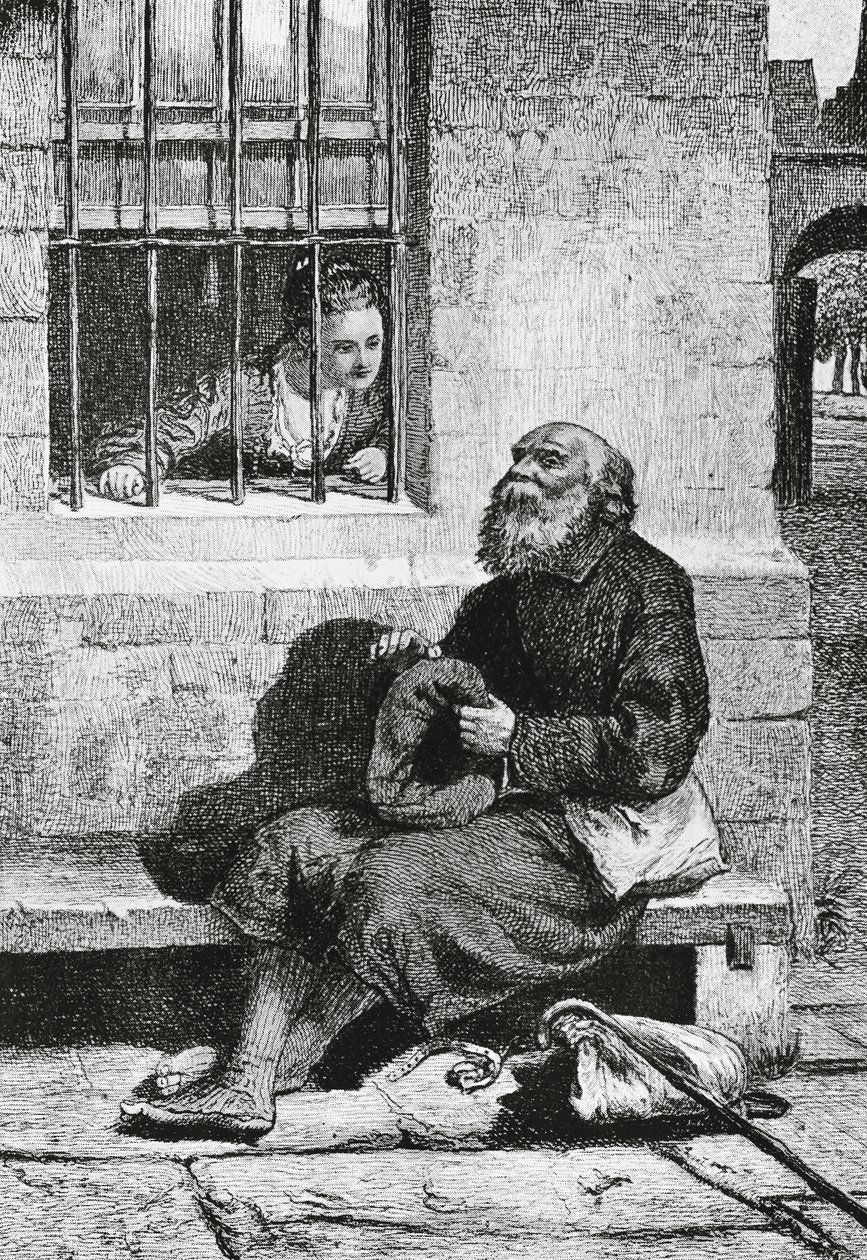 Miss Wardour y la mendiga Edie Ochiltree, ilustración para Antiquary, novela histórica de Walter Scott (1771-1832), grabado según dibujo de William McTaggart (1835-1910). de William McTaggart