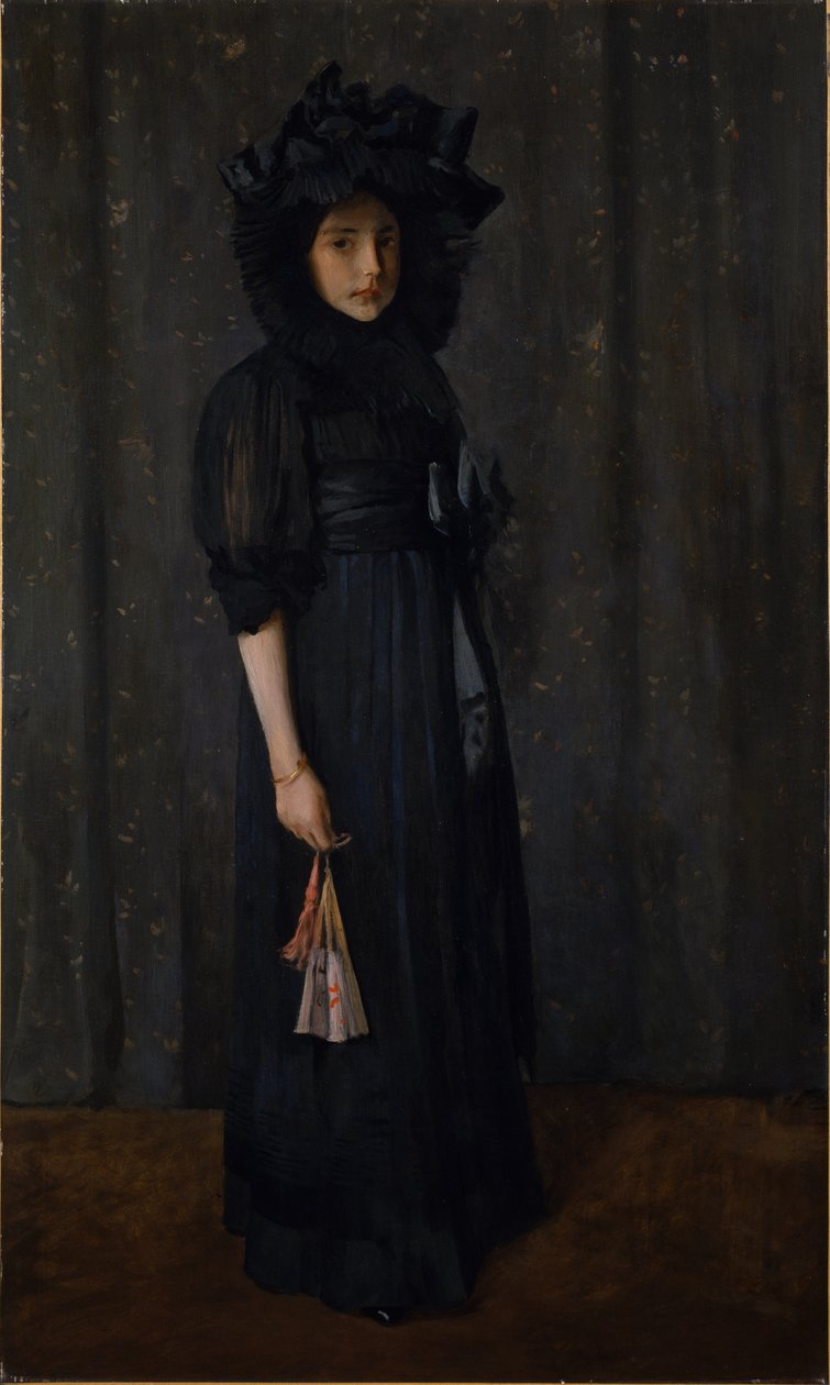 La hija del artista con el vestido de su madre (Joven de negro) de William Merritt Chase