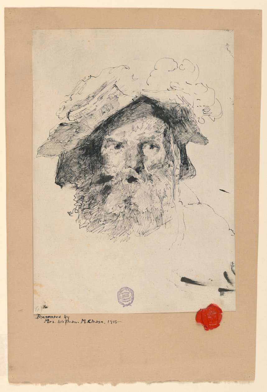 Dibujo, Cabeza de hombre barbudo, 1872-78 de William Merritt Chase