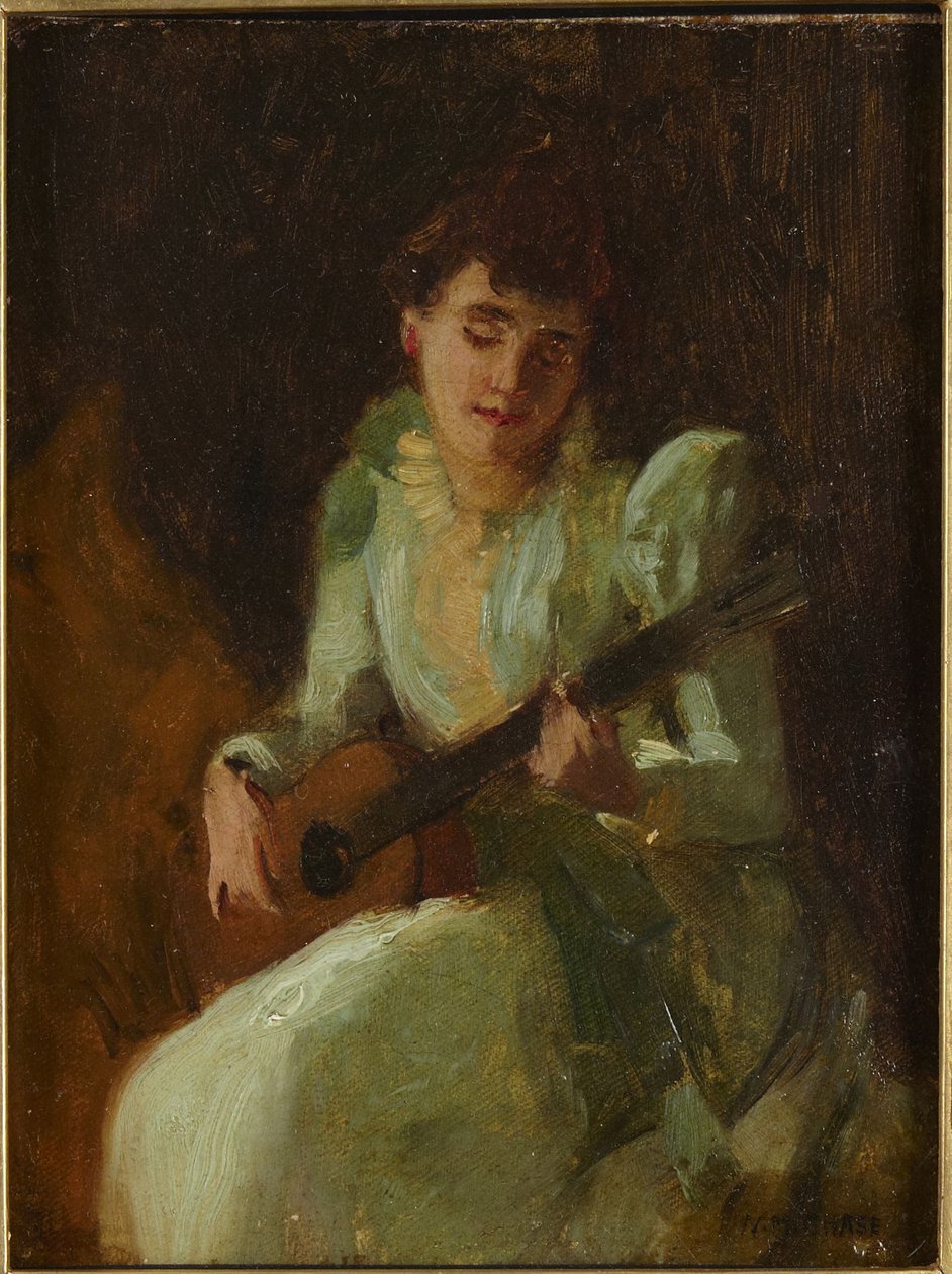 Mujer tocando la guitarra de William Merritt Chase