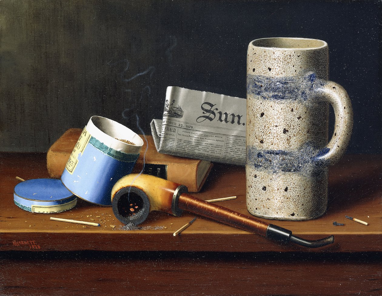 Naturaleza muerta con caja de tabaco azul, 1878 de William Michael Harnett