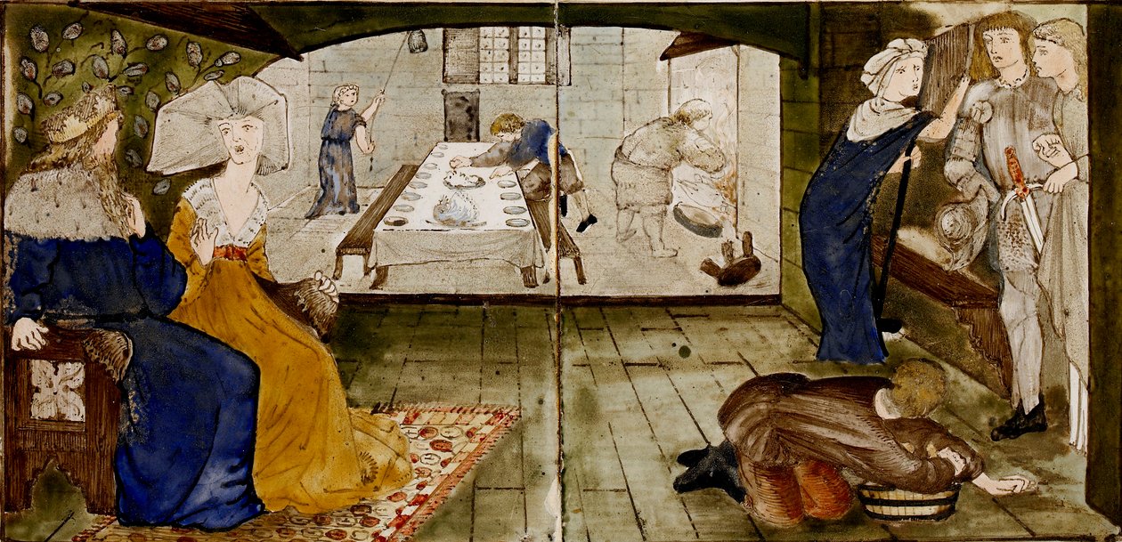 Dieciséis azulejos forman ocho ilustraciones del cuento 