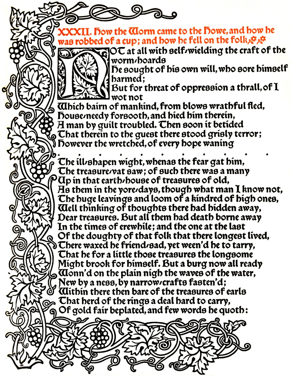 Kelmscott Press: Página del cuento de Beowulf impresa en tipo Troy, c.1895, 1914 de William Morris