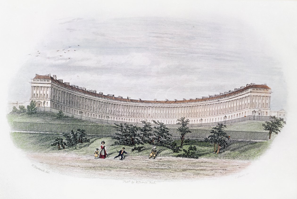 Royal Crescent, Bath, desde el parque, grabado por J. Shury, c.1840 de William N. Hardwick of Bath