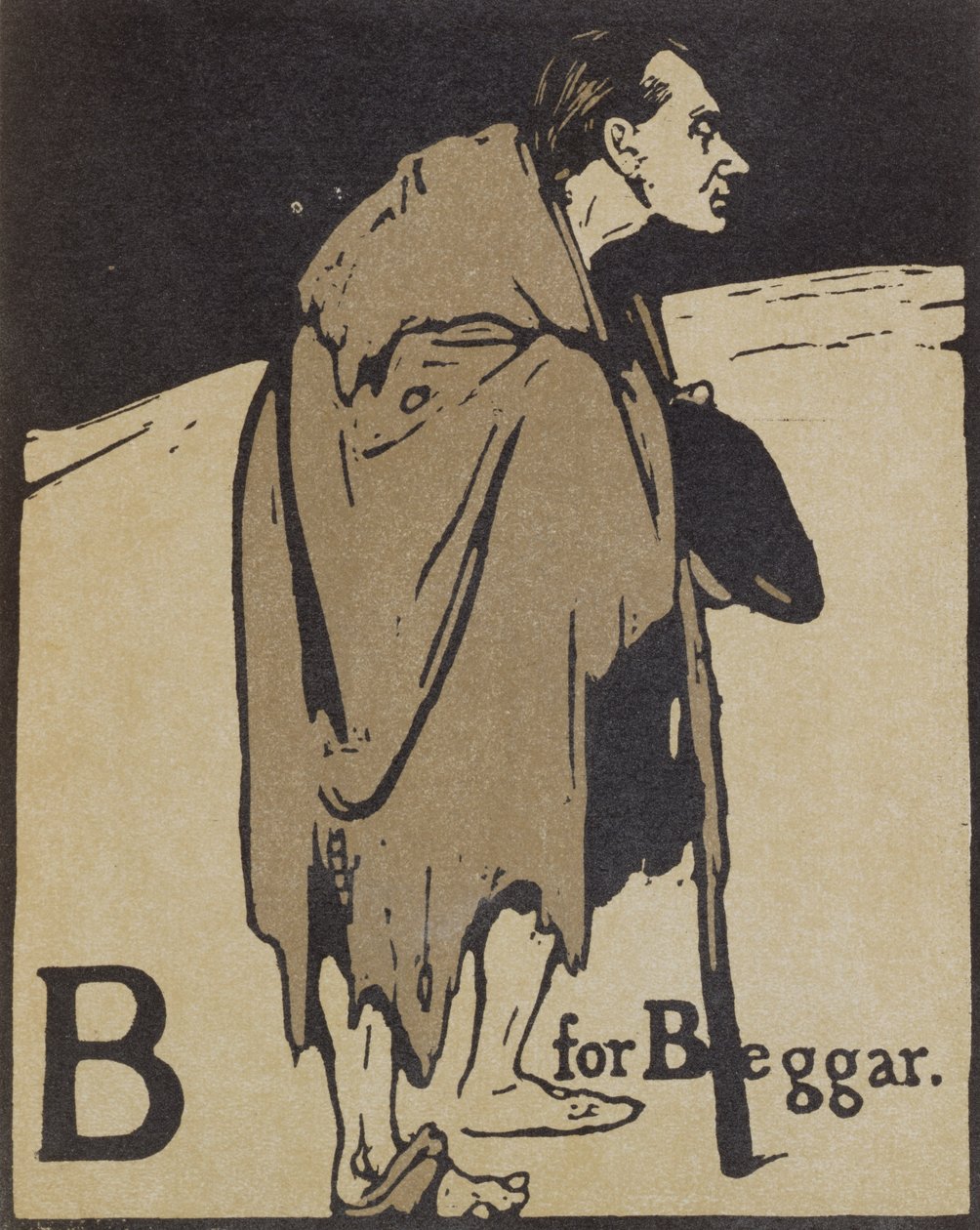 B de Beggar, ilustración de "An Alphabet", publicado por William Heinemann de William Nicholson