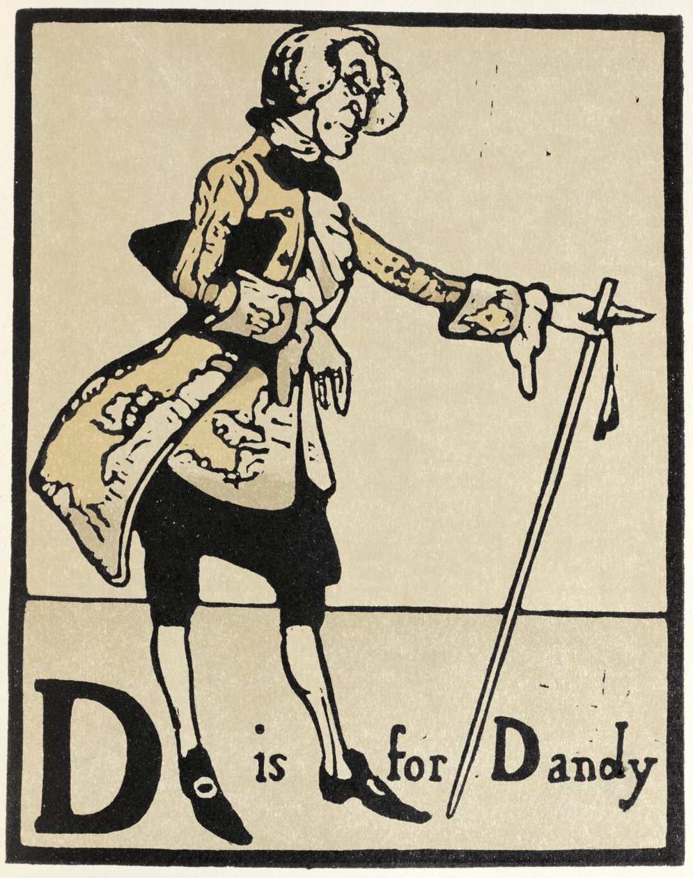 D de Dandy, ilustración de "An Alphabet", pub. 1898 (xilografía coloreada a mano) de William Nicholson