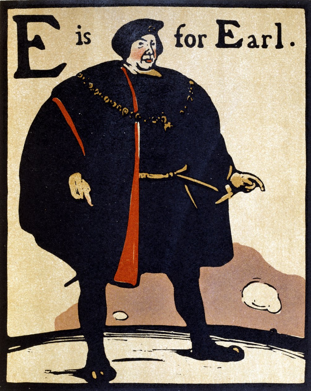 E de Earl, ilustración de "An Alphabet", publicado por William Heinemann de William Nicholson