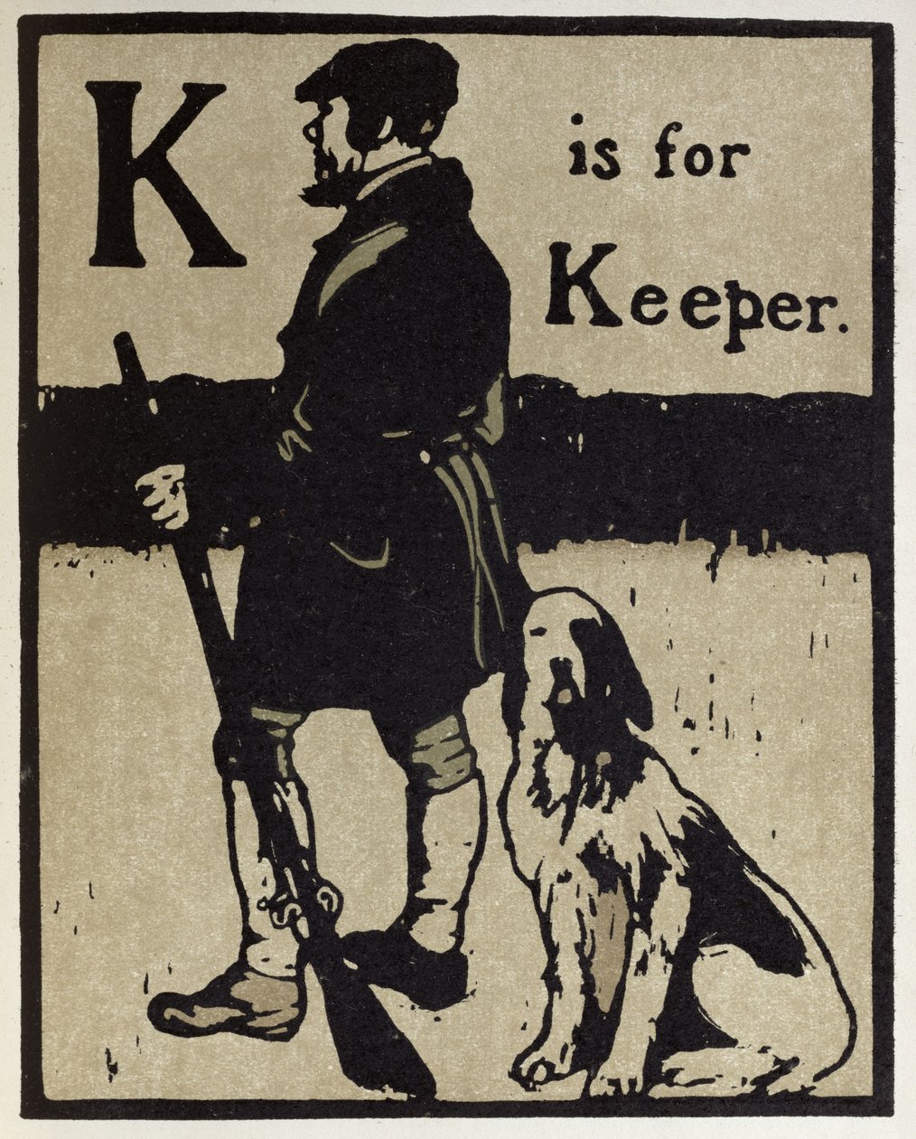 K de Keeper, ilustración de "An Alphabet", publicado por William Heinemann de William Nicholson