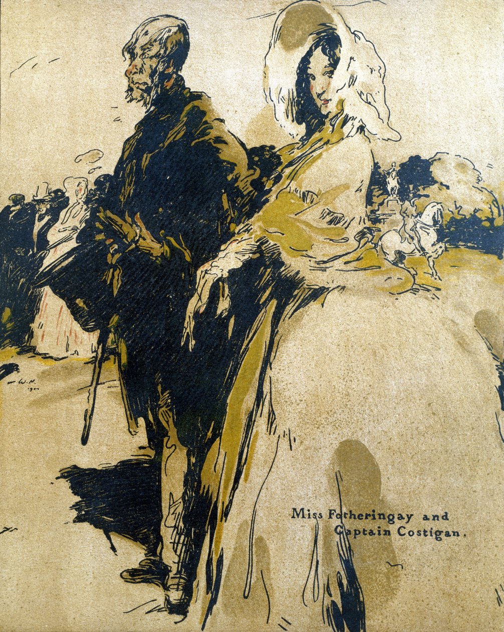 La señorita Fotheringay y el capitán Costigan, ilustración de "Characters of Romance", publicada por primera vez en 1900 (litografía en color) de William Nicholson