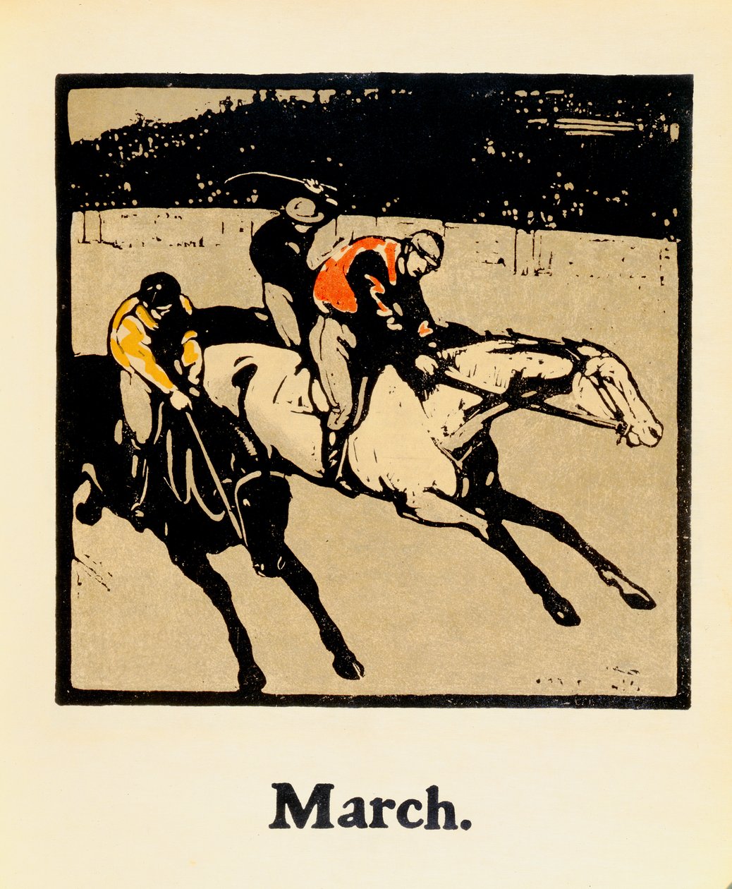 El mes de marzo, de "Un almanaque de doce deportes", con palabras de Rudyard Kipling, publicado por primera vez por William Heinemann de William Nicholson