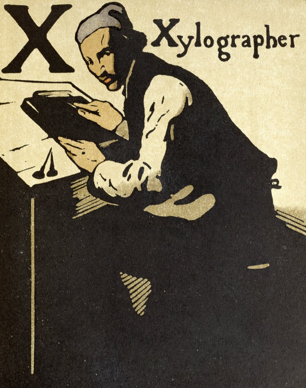 X de Xilógrafo, ilustración de "An Alphabet", publicado por William Heinemann de William Nicholson