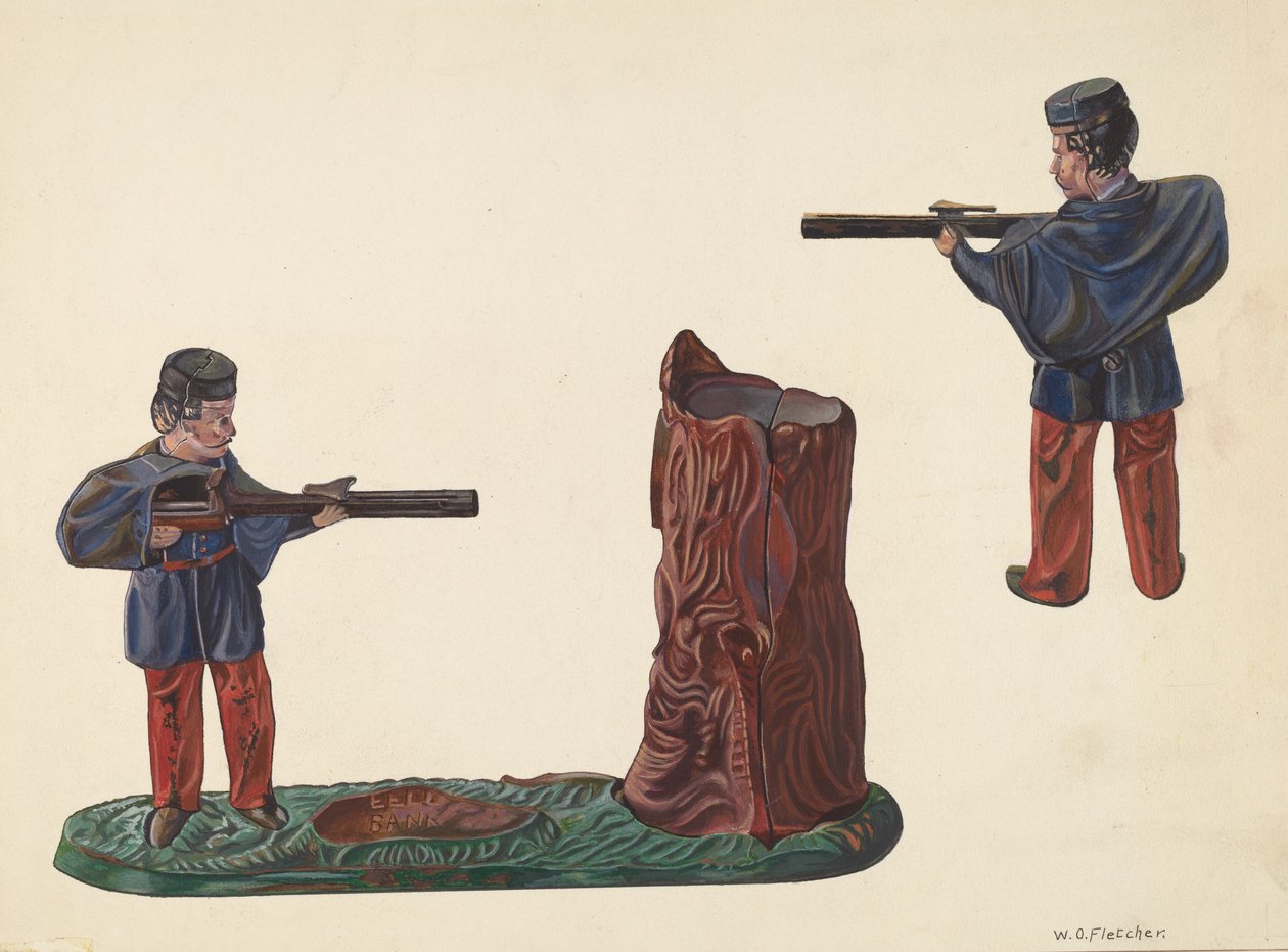 Soldado de la Guerra Civil y Banco de Tronco de Árbol, c. 1937 de William O. Fletcher