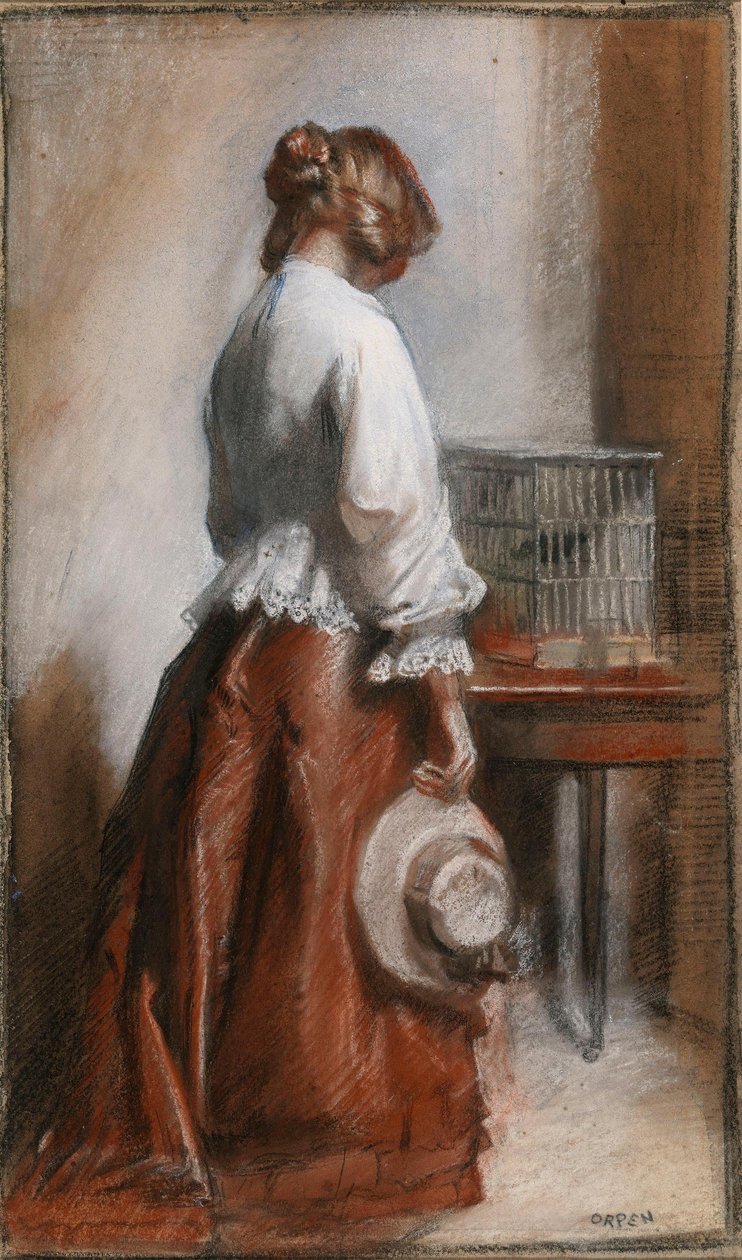 Dama con una jaula de pájaros de William Orpen