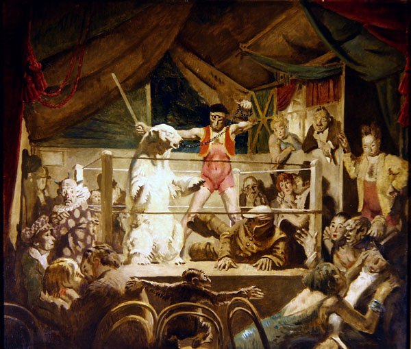 Hombre contra bestia, o La feria en Neuilly de William Orpen