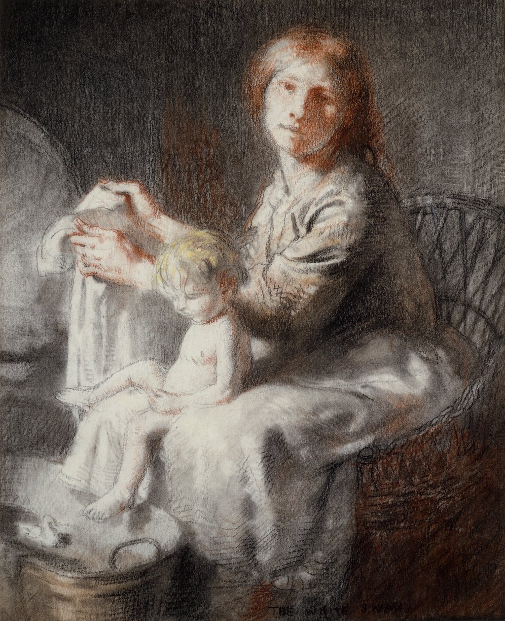 El cisne blanco (Grace y Kit) (pastel y crayón negro) de William Orpen