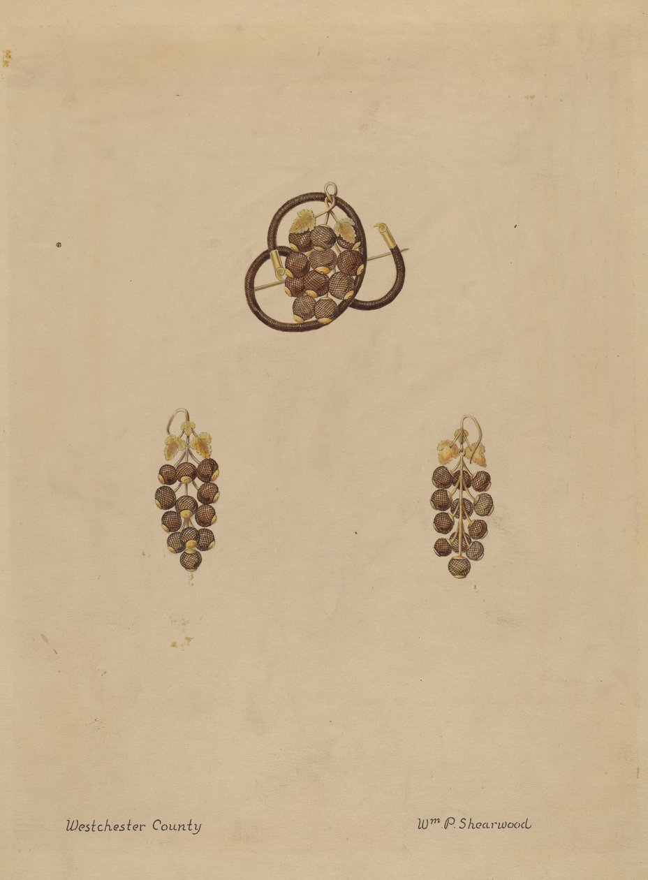 Broche y pendientes de cabello de William P. Shearwood