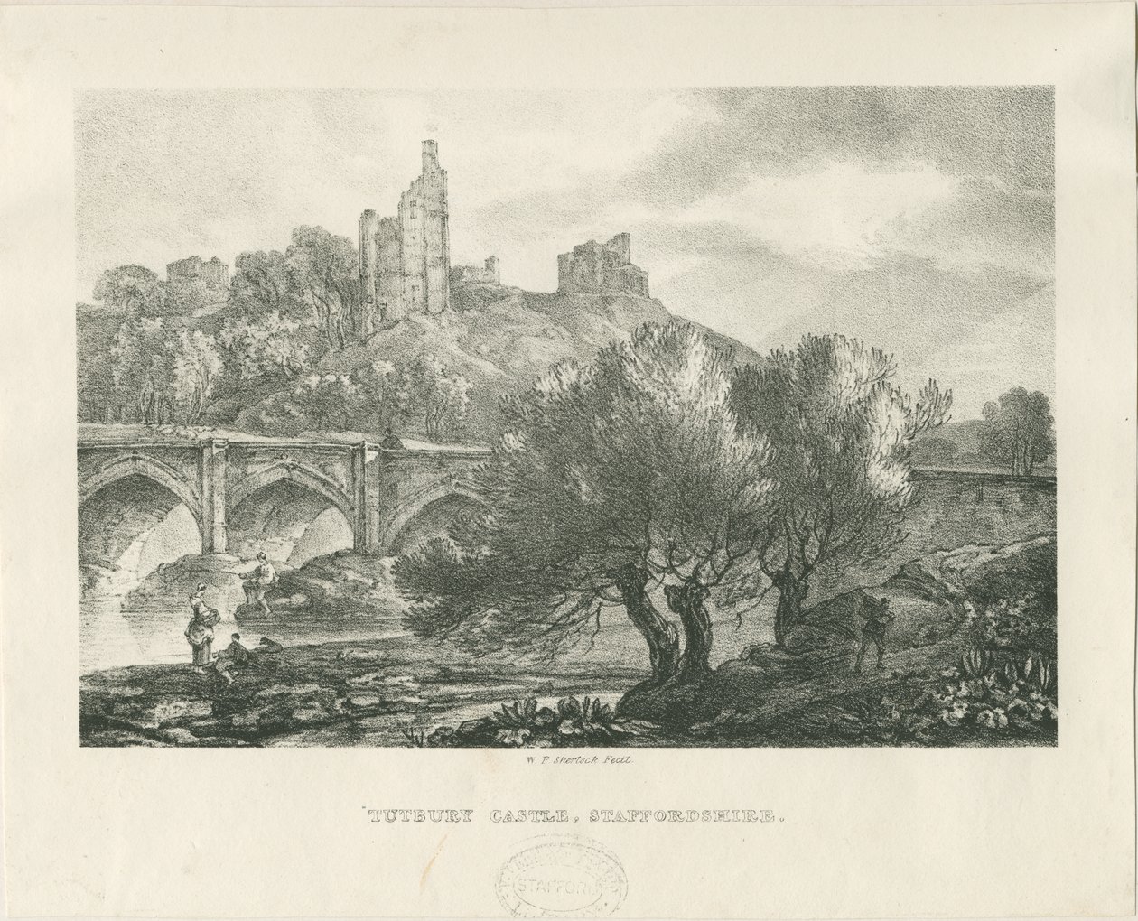 Castillo de Tutbury - Vista sur: zincografía, nd [principios del siglo XIX] de RC